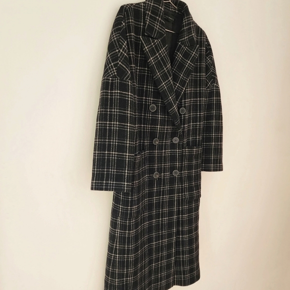 Zara Long Plaid Tartan Checkered Coat Jacket - Picture 8 of 10